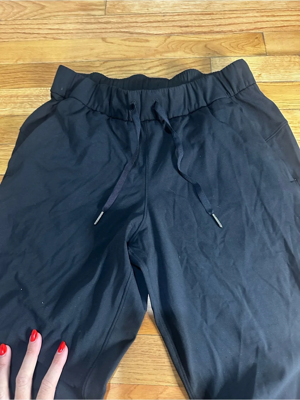 Lululemon Stretch High Rise Joggers Black Pockets Logo 6